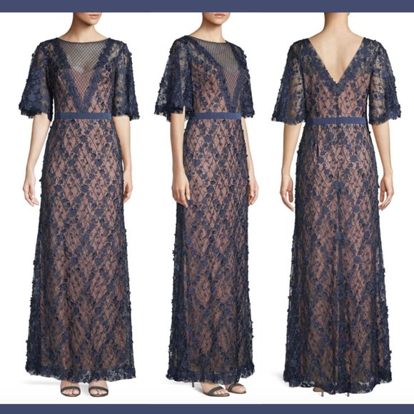 NEW $588 Tadashi Coriander Embroidered Tulle Gown - Picture 3 of 12